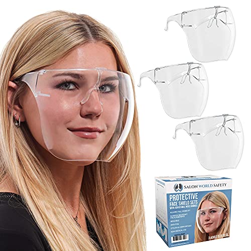 Salon World Safety (Pakiranje od 3 komada) Zaštitna maska za lice, Potpuno Završne Naočale s nadstrešnica u