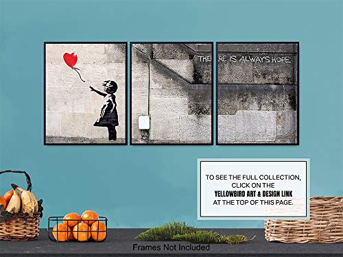 Djevojka Banksy S nizom plakata s balonom - 8x10 Grafiti Street Art Home Dekor - Gradski zid, Ukras ureda ili stana za Dnevni boravak, Spavaće sobe, Hostel - Jedinstveni dar za Žene, Mlade, Ljubitelje Suvremene umjetnosti