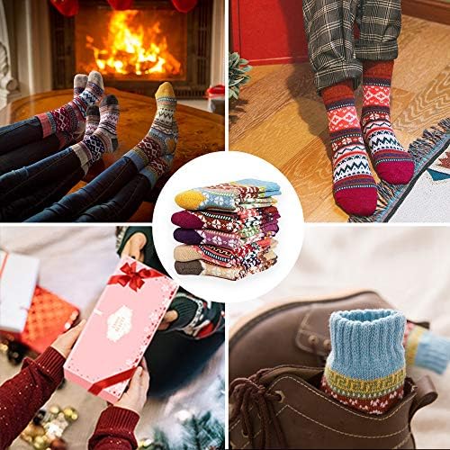 Ženske Čarape,5 Parova Toplije Zimske Vunene Čarape Debelog Obvezujuća Berba Svakodnevne Pamučne Čarape za Poklone