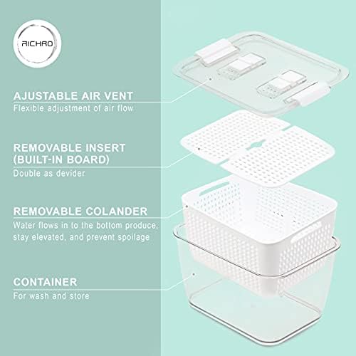 3 Pakiranje posuda za skladištenje hrane Sa Poklopcem i razdvojene Posude za povrće i voće za hladnjak - Podesiva istrujna sustav Za skladištenje proizvoda Bez BPA-Spremnici za skladištenje voća u frižideru