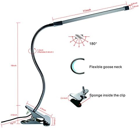 Fleksibilna led lampe sa Guska vrat s podesivim svjetline 8 W Isječak Na Lampu Za čitanje u Krevetu 3 Načina Rasvjete 10-level dimmer USB-Spona(Srebrna)