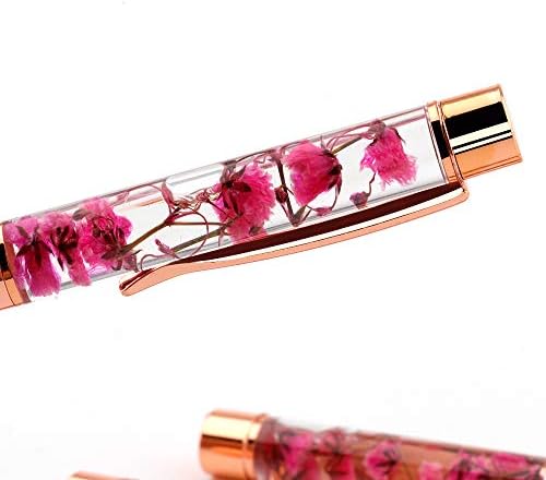 Kemijska olovka od ružičastog zlata,4 komada metalne kemijske olovke, Dinamička ručka s tekućinom cvijet, Punjenje