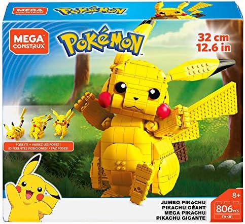 Konstruktor Mega Construx Pokemon Jumbo Pikachu s figurice likova, Građevinske igračke za djecu (825 komada)