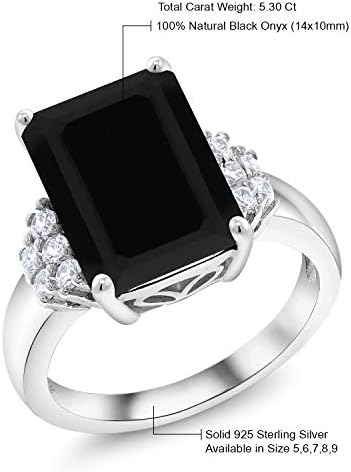 Dragulj Kralj 925 Sterling srebra, Donje zaručnički prsten s crnim ониксом (5,30 Cttw, Brušenje изумруда 14X10