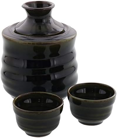Zen Stol Japan Topliji za boce Sake 5 ml (150 ccm) (Токкури) i 2 Šalice Sake uz poklon kutiji Japanske proizvodnje - Maslinasto zelena