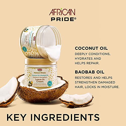 Несмываемый krema za kosu s Kokosovim uljem i uljem Баобаба African Pride Moisture Miracle (3 pakiranja)-Pruža