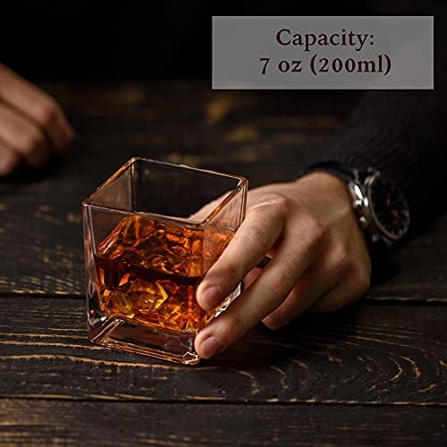 Set čaša Rocks Kvadratnom Set čaša za viski 4 (7 ml) - Starinski Kristal za Alkohol, Viski, Burbon, Tekile,