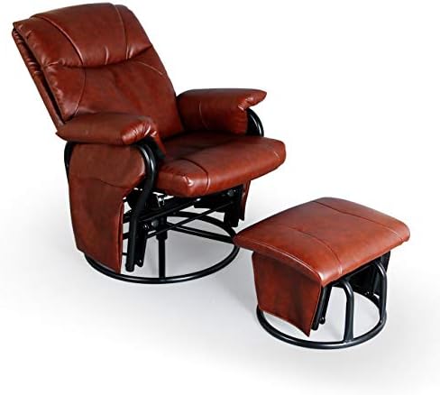 AODAILIHB Fotelje-jedrilice Stolica za ljuljanje s otoman Vrti na 360° Stolica sa presvlake od umjetne kože