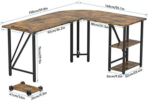 Bizzoelife 59 x 55 Veliki kut računalni stol L-oblika, Moderan stol za RAČUNALO za kućnog ureda, s postoljem