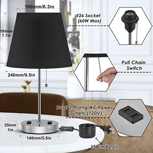 Lampe za spavaće sobe Innqoo za прикроватной stolovi, - Set od 2 Crne Noćni Žarulje s utičnicu izmjenične struje,