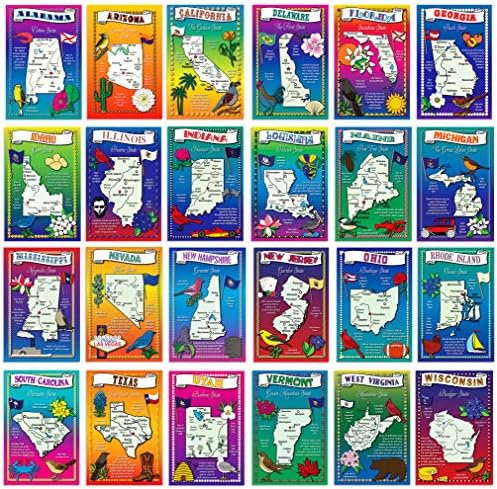 Set razglednica s karticom države SAD-a. Set razglednica iz 50 modernih razglednica. Ilustrirane razglednice