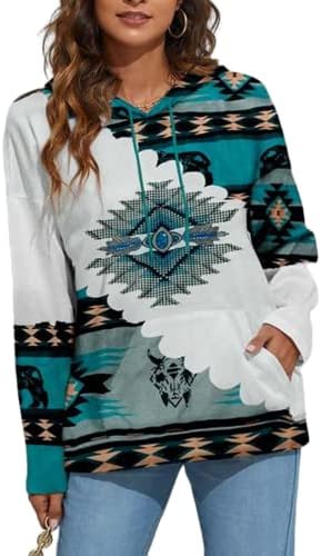 Lanaoree Ženski pulover s kapuljačom u zapadnoj etničkom stilu s po cijeloj površini Aztec-a, majica s kapuljačom s po cijeloj površini u obliku dijamanta gledanja S-3XL