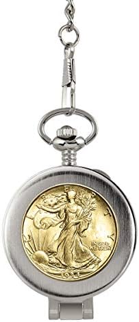 Džepni sat za kovanice sa скелетным mehanizam | Zlatni i Srebrni Полдоллара Walking Liberty | Pravi novac SAD