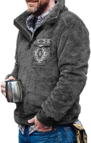 Muška runo majica u kavez u stilu Western Asteka, zimski topli pulover, mekane veste, bez haube, veste s džepovima