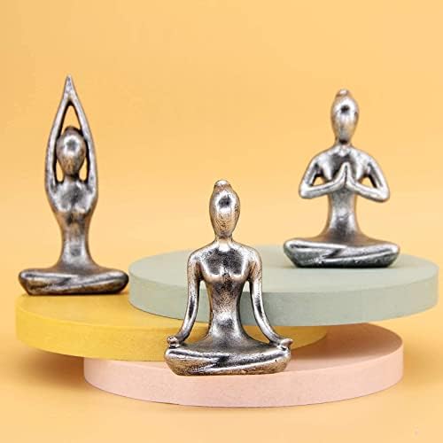 Dekor za meditaciju Lik-yoga,Ukras za dom Kipovi Joga Poza,Kipić Zen yoga za duhovni soba dekor,Set od 3 Poklona za joge Antičkog srebrne boje