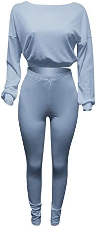 Chatinction Ženska odjeća dugih rukava iz 2 predmeta Na jedno rame Rebraste Skraćeni majice Uske hlače Kit klub