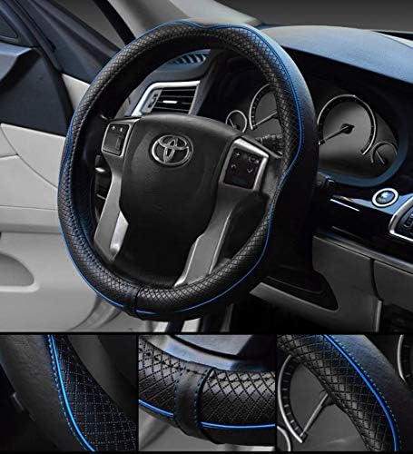 Valleycomfy 15,75-inčni navlake za volan automobila je Crne boje sa plavim linijama od prave Kože za F-150 Tundra