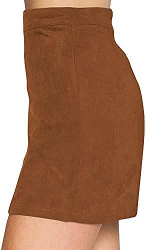 MANGOPOP Ženska osnovna suknja-torbica od umjetne antilop trapeznog oblika s visokim strukom, облегающая mini-suknja-olovka