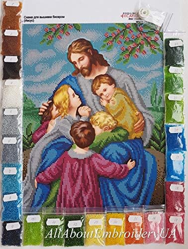 Beadwork Skup za ručni rad, Isus je s djecom Skup križićima zrna Vjerska slika, Tapiserija beadwork DIY kit