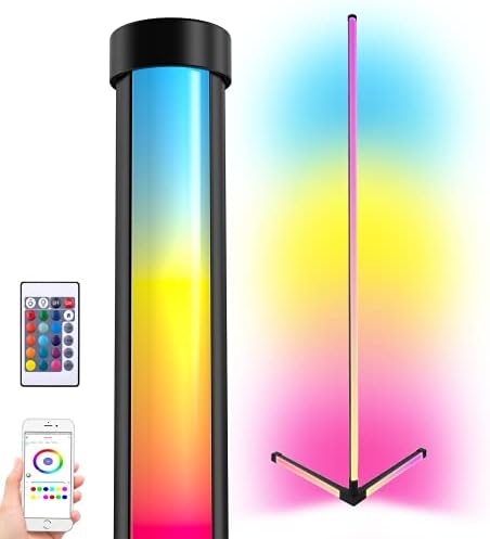 Led kutna lampa s promjenom boje, Metalna podna lampa sa podesivim ona RGB, Savršen za dnevni boravak, spavaće
