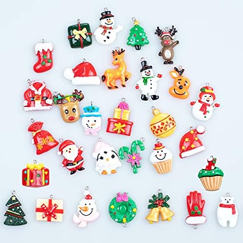 30 Komada Mini-božićne ukrase od smole za Božićno drvce, Seljački Maleni Božićni minijaturne viseći nakit, Male Božićne figurice od smole za Božićni domjenak