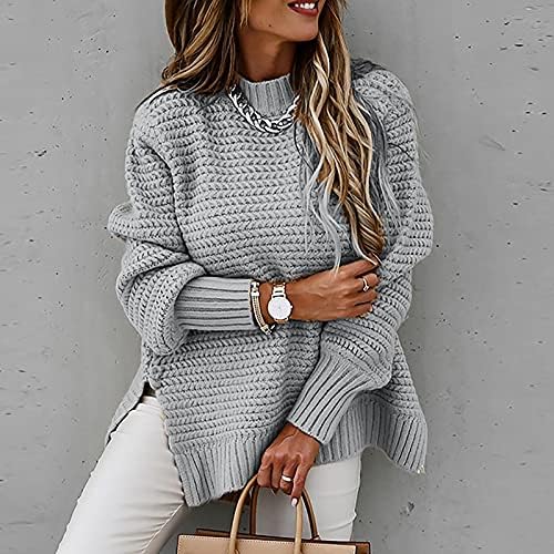 Pleteni puloveri s dugim rukavima za žene s okruglog izreza Однотонный Casual pulover Bluze s prorezom sa strane