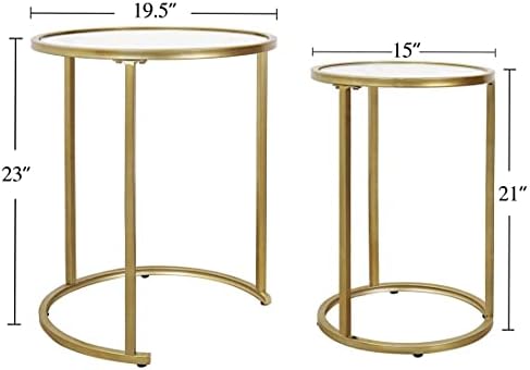 Okrugli Bočni stolovi od prozirnog stakla sa zlatnim kukavice, Set od 2-x, Mali stolić za polaganje za dnevni boravak s malo prostora, Spavaće sobe
