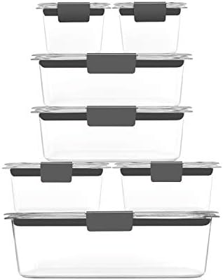 Set za skladištenje hrane Rubbermaid Brilliance s 14 kapama | Bez BPA, Transparentni i čvrsto za skladištenje proizvoda Brilliance | 1,3 Šalice Plastičnih Kontejnera sa Poklopcem | Mikrovalna pećnica i Perilica posuđa, 5 Komada, Prozirna