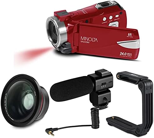 Minolta MN200NV 24-megapikselna Kamera, Full HD night Vision sa Wi-Fi, Crveni Komplet s Ručni Stabilizator,
