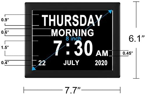 LaMi 8-inčni Digitalni Kalendar Sa Datumom Dana - 12 Opcije Alarma ,Vrlo Veliki Sat s Gubitkom pamćenja, bez smanjenja na Dan i mjesec za Starije Osobe ,Demencija,oštećenja vida (Crna)