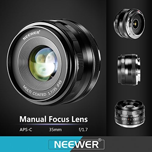 Neewer 35 mm F1.7 veliki objektiva za APS-C Ručno fokusiranje Glavni Fiksni objektiv kompatibilan je s kamerama Sony A7III A9 bez ogledala Sony A7III A9 NEX 3 3N 5 NEX 5T NEX 5R NEX 6 7 A5000 A3000 A6100 i tako Dalje