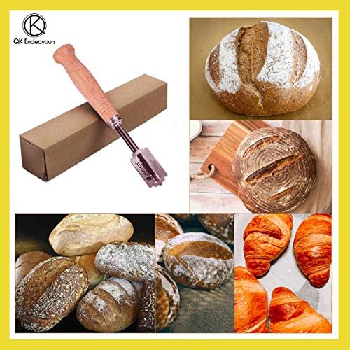 Qk - Drveni kruh za pečenje s трафаретами - Kruh za pečenje i 5 zamjenjive oštrice s 4 kom. Matrica za pečenje
