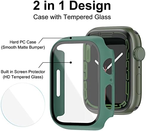 KPYJA 4-Hrpa Zaštitni sloj od kaljenog stakla, Kompatibilna sa kućištem Apple Watch Serije 7 45 mm, Tvrda torbica