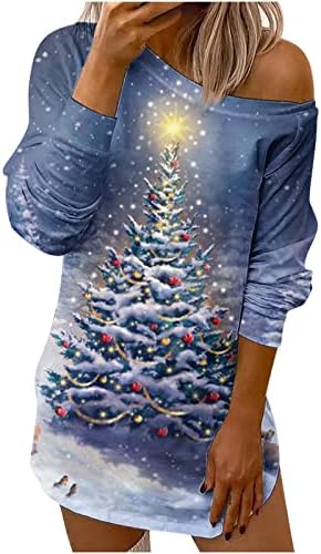 Božićni duge košulje Svakodnevni slobodna негабаритная t-shirt Ženska sa kosim ovratnik Božićno drvce 3D print
