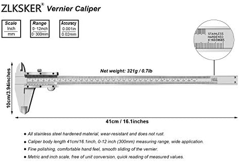 ZLKSKER Штангенциркуль mikrometra 0-12 cm / 300 mm, Preciznost je Mjerni alat od nehrđajućeg čelika (in/metrički),