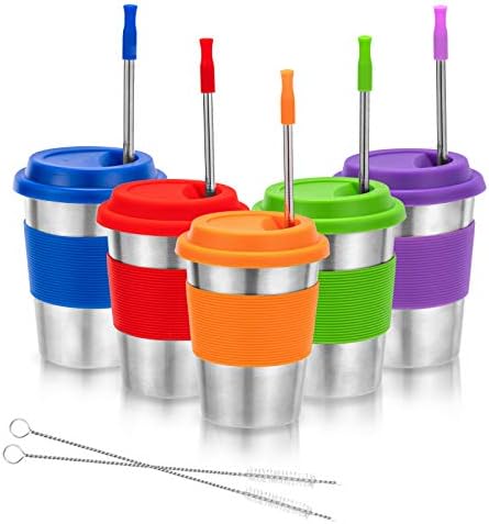 Dječji šalice od nehrđajućeg čelika Metalne čaše za piće sa silikonskim poklopcima, rukavima i slamke, idealni su za aktivnosti unutar i na otvorenom djecu i odrasle iz Dorihom (5 komada po 12 ml).