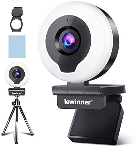 Web-kamera Lewinner 2K s kružnom pozadinskim osvjetljenjem, Stalak i mikrofon, Streaming web kamera HD sa poklopcem-Af