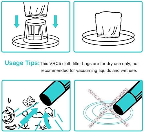 Fabric filter vrećice KEEPOW VRC5 za mokro/suho čišćenje Vacmaster kapaciteta od 4 do 16 Litara VBV1210 VJC507P,
