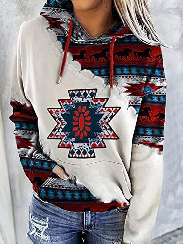 Ženska majica s kapuljačom asteka, džemper s geometrijskim po cijeloj površini, slatka majica u zapadnom stilu