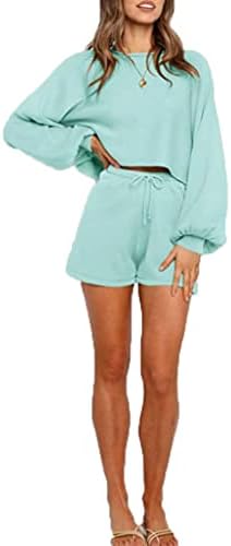 Locryz Ženski casual top dugi rukav, однотонный pletene pulover, sportski odijelo, kratak džemper iz 2 predmeta,