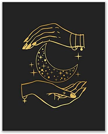 Okultne zlatne i crne grafike - Set od 6 (8x10) Sjajni zidne umjetničke dekori Alkemija - Vještica-Treće oko