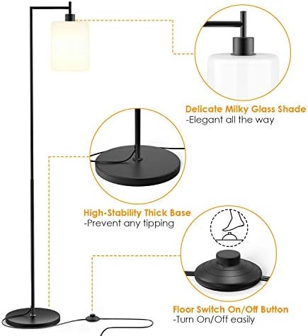 Podna lampa za dnevni boravak, Industrijski Stojeći Svjetiljka s Nijansu Bijele boje Jade stakla, Moderna podna