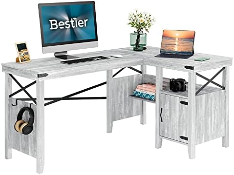 Najbolji Računalni stol L-oblika s Pretincem za pohranu i knjiga polica, Kauč Kutni stol za kućni ured veličine 60 x 42 cm, Bijeli