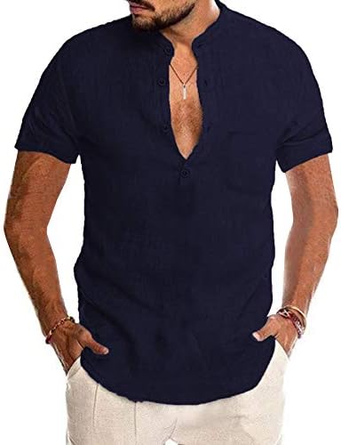 LecGee Muška pamučna lanena košulja Henley dugi rukav Casual majica Plaža Vrhovima za joge