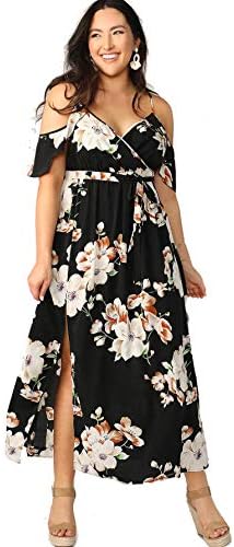 Milumia Ženske haljine s otvorenim ramenima velike veličine s cvjetnim ispis Maxi u boemskom stilu s prorezom