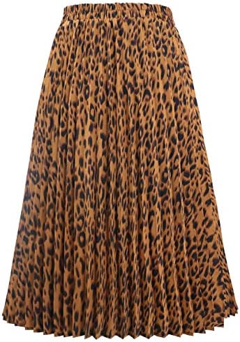 Ženski luksuzni elastična suknja midi trapeznog oblika s леопардовым po cijeloj površini i visokog struka CHARTOU, плиссированная, krep, Dugo