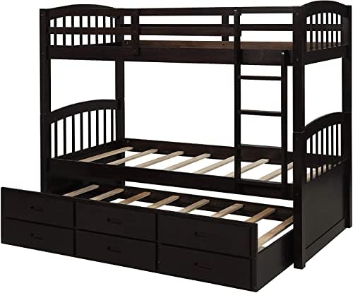 Krevet na kat COODENKEY Twin-Nad-dva kreveta za djecu/mlade s pomičnim sandučićem i 3 Ladice za pohranu stvari,