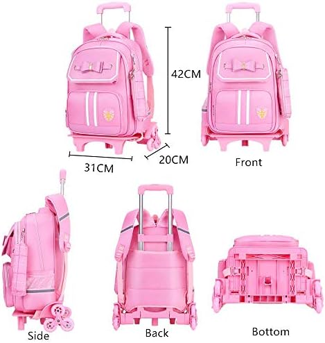 Ruksak za djevojčice na kotačima s lukom Dječje školska torba za osnovne i srednje škole s putnim ruksak na