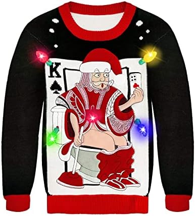 Camlinbo Pali Muški Božićni Pulover, 3D Santa Poker Ružni Džemper Pletene Novogodišnji Gala Džemper