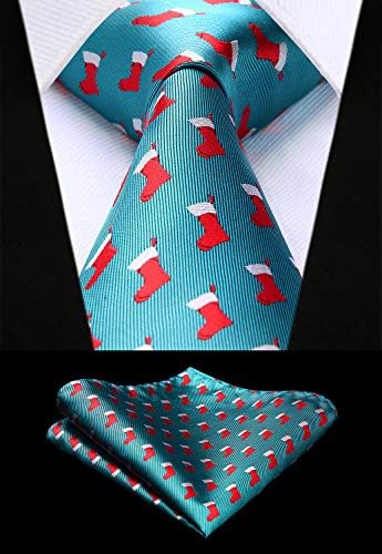Božićni kravata HISDERN za muškarce, Svečana kravata za stranke i skup džep kvadrata